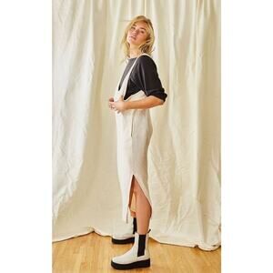 Free People Beach Be Happy Pinafore Maxi Dress Womens Small Olive Pockets V-neck